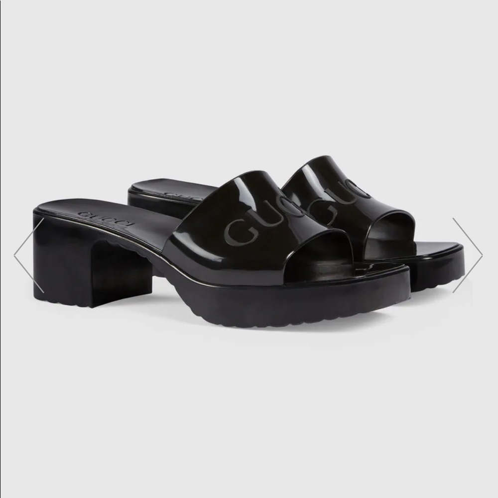 Womens Gucci Black Rubber Slide Sandals